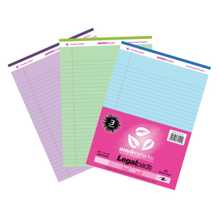 Roaring Spring Paper Products Enviroshades Legal Pad, Standard, Assorted 3-Pack (Orchid, Blue, and Green)