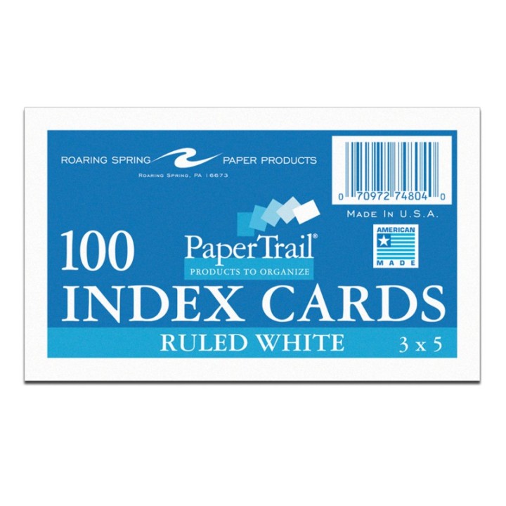 PaperTrail Index Cards, 3" x 5", Ruled, Pack of 100