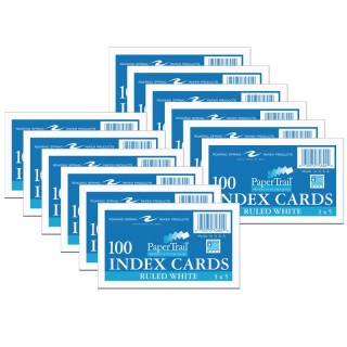 PaperTrail Index Cards, 3" x 5", Ruled, 100 Per Pack, 12 Packs