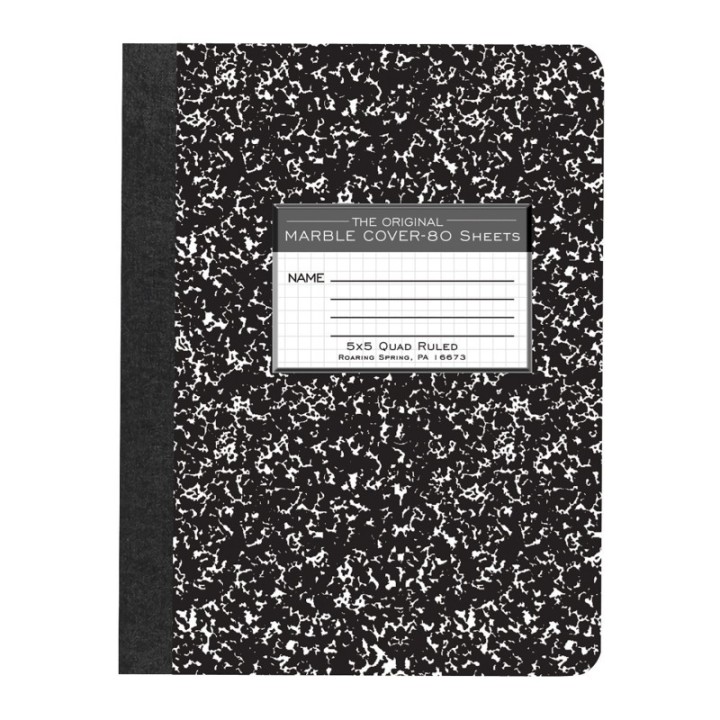 Roaring Spring Paper Products Composition Book, 5x5 Graph, 80 Sheets, 9.75" x 7.5", Black Marble