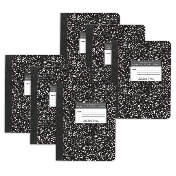 Roaring Spring Paper Products Composition Book, 5x5 Graph, 80 Sheets, 9.75" x 7.5", Black Marble, Pack of 6
