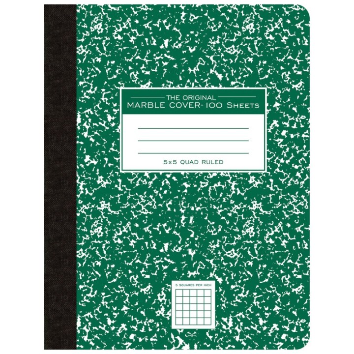 Roaring Spring Paper Products Composition Book, 5x5 Graph, 100 Sheets, 9.75" x 7.5", Green Marble