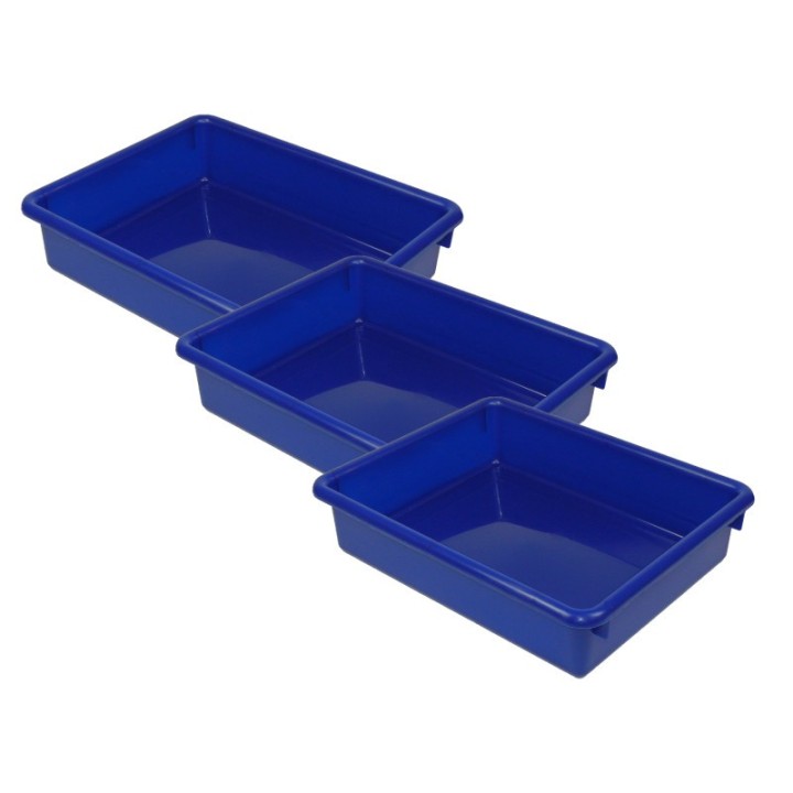 Romanoff Stowaway® 3" Letter Tray no Lid, Blue, Pack of 3