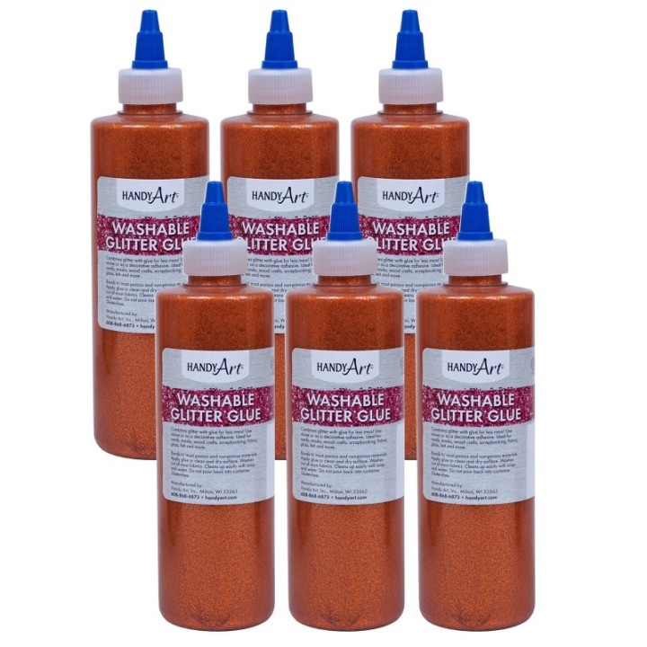 Handy Art® Washable Glitter Glue, 8 oz., Orange, Pack of 6
