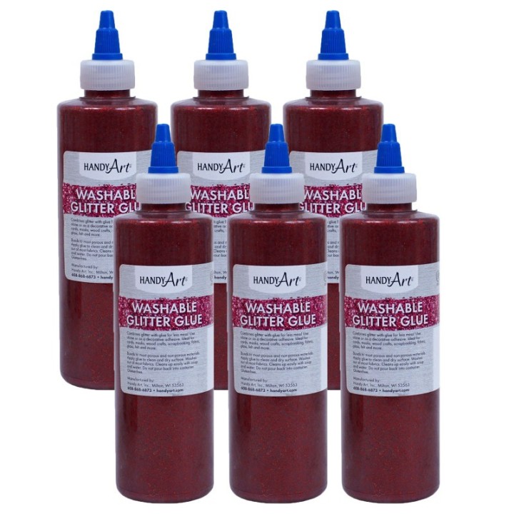 Handy Art® Washable Glitter Glue, 8 oz., Red, Pack of 6