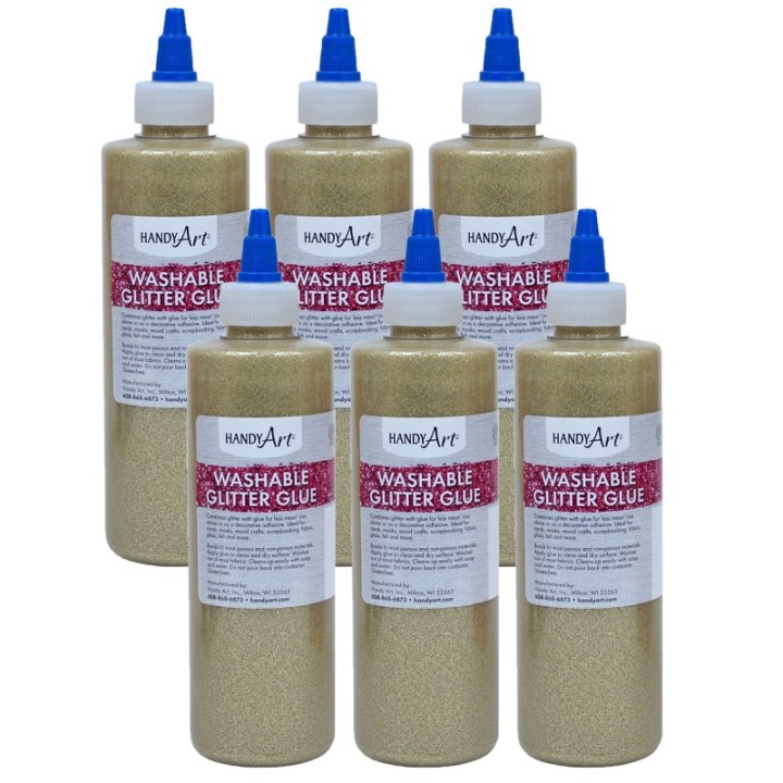 Handy Art® Washable Glitter Glue, 8 oz., Gold, Pack of 6