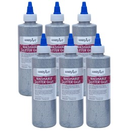 Handy Art® Washable Glitter Glue, 8 oz., Silver, Pack of 6