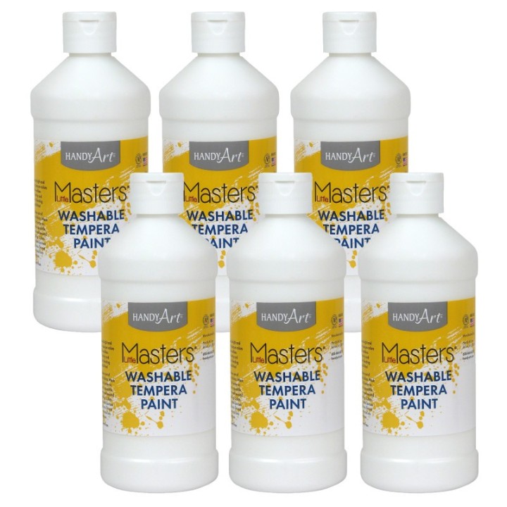 Handy Art® Little Masters® Washable Tempera Paint, White, 16 oz., Pack of 6