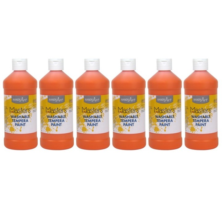 Handy Art® Little Masters® Washable Tempera Paint, Orange, 16 oz., Pack of 6