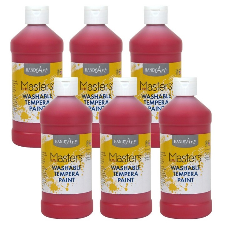 Handy Art® Little Masters® Washable Tempera Paint, Red, 16 oz., Pack of 6