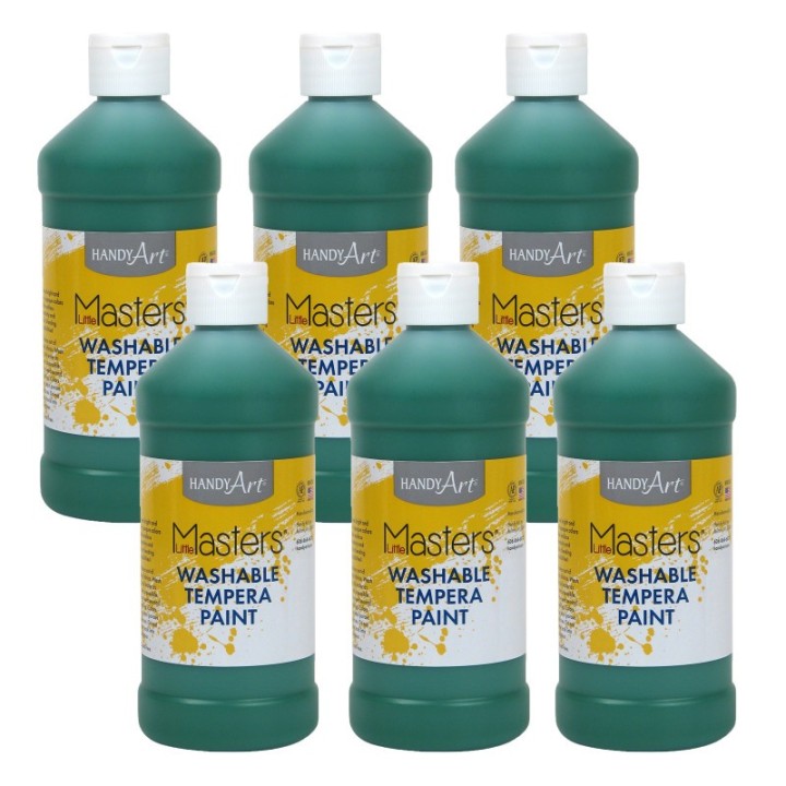 Handy Art® Little Masters® Washable Tempera Paint, Green, 16 oz., Pack of 6