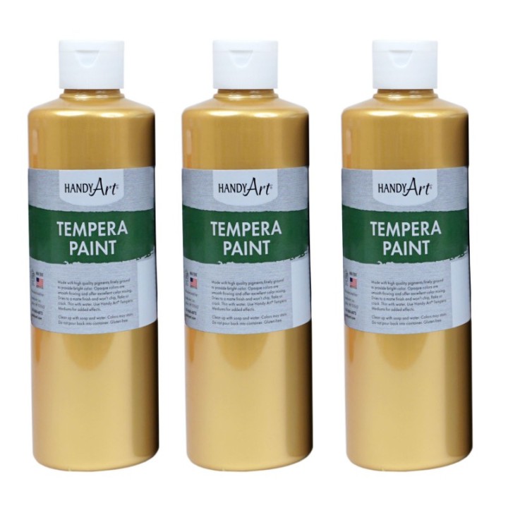 Handy Art® Metallic Tempera Paint, 16 oz., Gold, Pack of 3