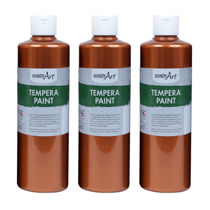 Handy Art® Metallic Tempera Paint, 16 oz., Copper, Pack of 3