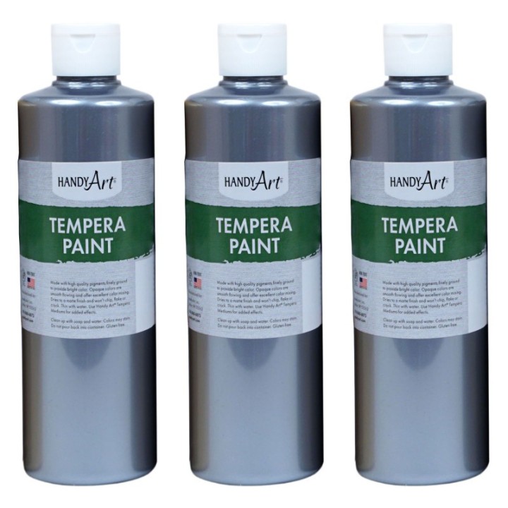 Handy Art® Metallic Tempera Paint, 16 oz., Silver, Pack of 3