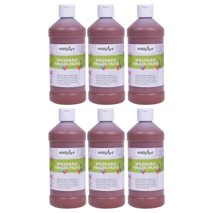 Handy Art® Washable Finger Paint, Brown, 16 oz., Pack of 6