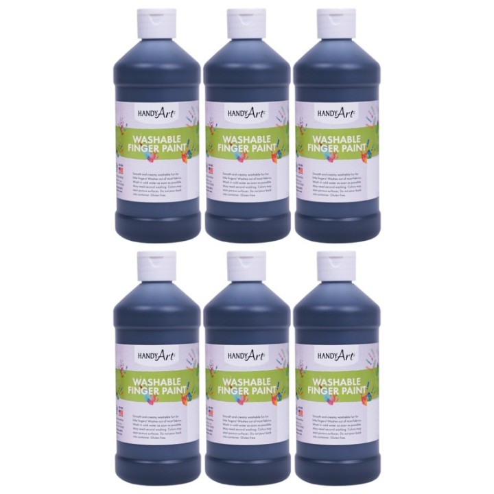 Handy Art® Washable Finger Paint, Black, 16 oz., Pack of 6