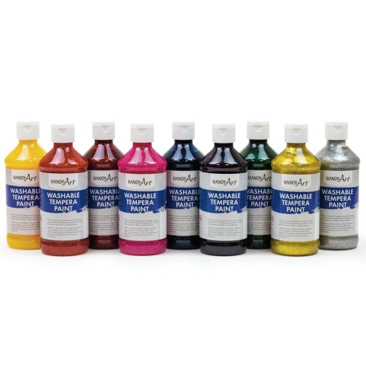 Handy Art® Glitter Washable Paint, 8 oz, Set of 9
