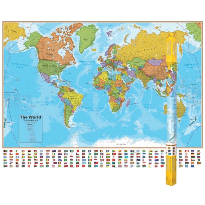 Hemispheres® Blue Ocean Series World Laminated Wall Map, 38" x 51"