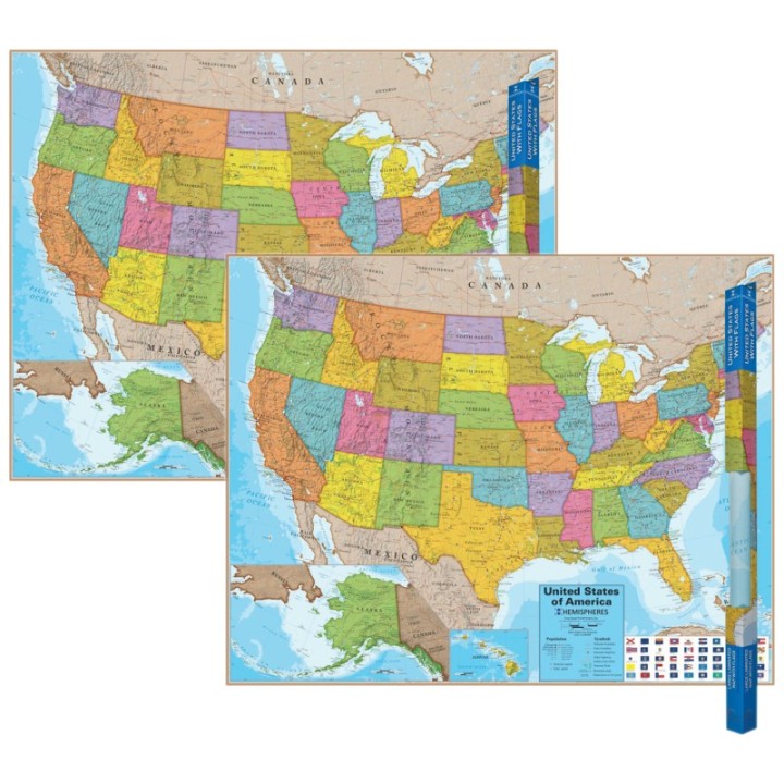Hemispheres® Blue Ocean Series USA Laminated Wall Map, 38" x 48", Pack of 2