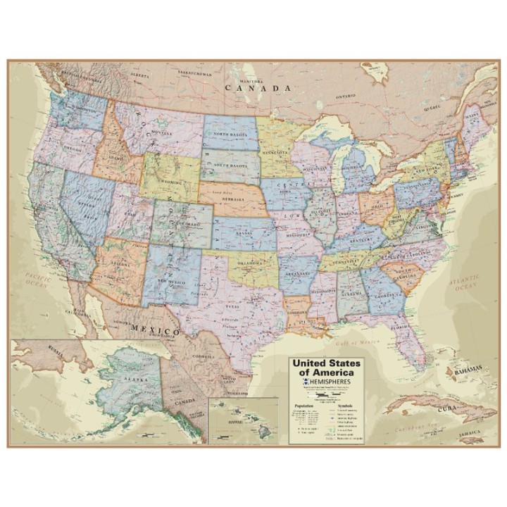 Hemispheres® Boardroom Series United States Laminated Wall Map
