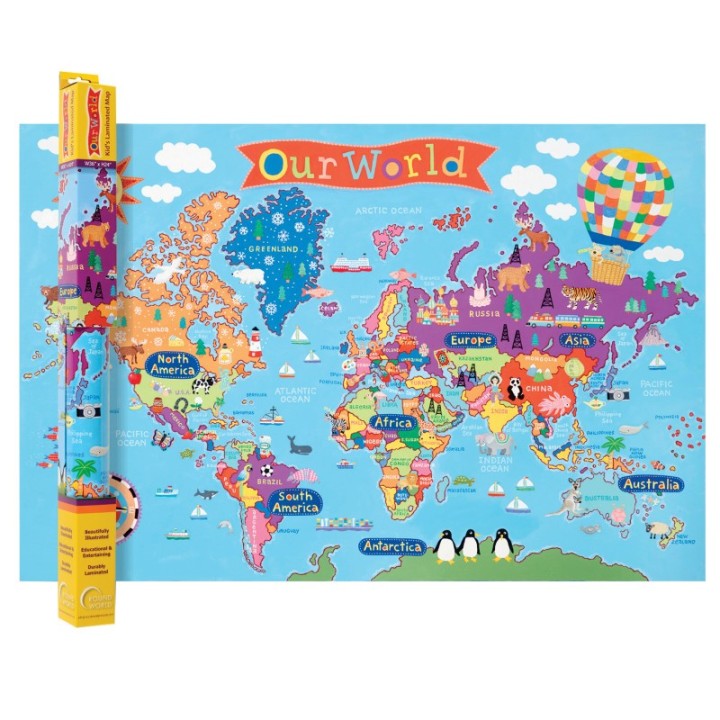 Round World Products Kid's Wall Map, World, 24" x 36"