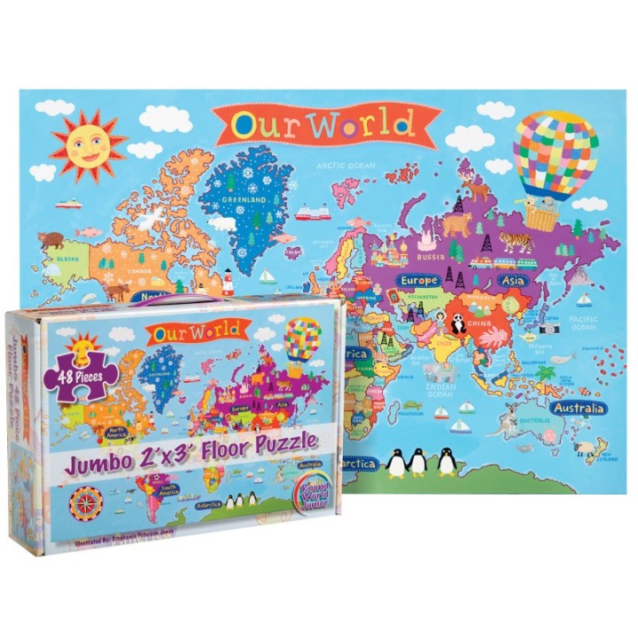Round World Products World Floor Puzzle for Kids, 24"H x 36"L, 48 Pieces
