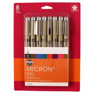 Sakura Pigma Micron Pens, Size 05, Assorted Colors, 8-Piece Set, Blister Card
