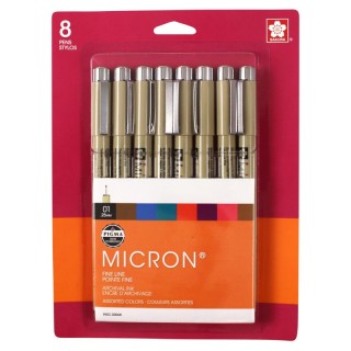 Sakura Pigma Micron Pens, Size 01, Assorted Colors, 8-Piece Set, Blister Card