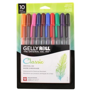 Sakura Classic Gel Pens, 08 Medium Point, Assorted Colors, 10-Pack, Blister Card