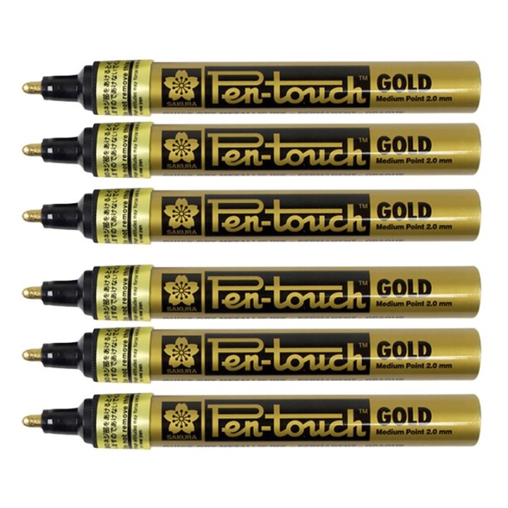 Sakura Pen-touch Paint Marker, Med 2.0mm, Gold, Pack of 6