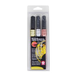 Sakura Pen-Touch Markers, 0.7mm, Assorted Metallics, 3-Piece Set, Clamshell Pack
