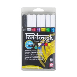 Sakura Pen-Touch Paint Markers, Fine, 1.0mm, Assorted Colors, 7-Piece Set, Clamshell