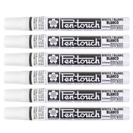 Sakura Pen-Touch Markers, 2.0mm Medium, White, Pack of 6