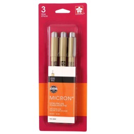Sakura Pigma Micron Pens, Size 005 Extra Fine Point, Black, 3-Pack, Blister Pack