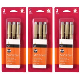 Sakura Pigma Micron Pens, Size 005 Extra Fine Point, Black, 3 Per Set, 3 Sets