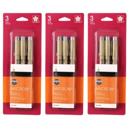 Sakura Pigma Micron Pens, Size 01 Fine Point, Black, 3 Per Set, 3 Sets