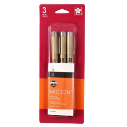 Sakura Pigma Micron Pens, Size 03 Fine Point, Black, 3-Pack, Blister Pack
