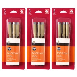 Sakura Pigma Micron Pens, Size 03 Fine Point, Black, 3 Per Set, 3 Sets