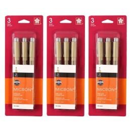 Sakura Pigma Micron Pens, Size 08 Fine Point, Black, 3 Per Set, 3 Sets