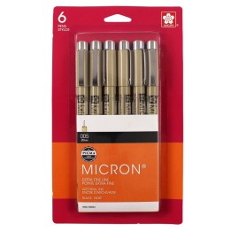Sakura Pigma Micron Pens, Black, Size 005, 6-Pack, Blister Card