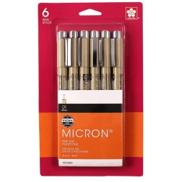 Sakura Pigma Micron Pens, Black, Size 01, 6-Pack, Blister Card