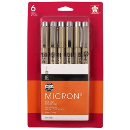 Sakura Pigma Micron Pens, Black, Size 02, 6-Pack, Blister Card