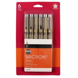 Sakura Pigma Micron Pens, Black, Size 03, 6-Pack, Blister Card