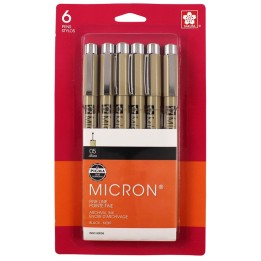 Sakura Pigma Micron Pens, Black, Size 05, 6-Pack, Blister Card