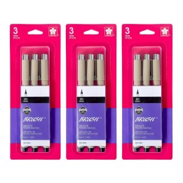 Sakura Pigma Brush Pen, Black, 3 Per Pack, 3 Packs