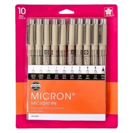 Sakura Pigma Micron Pens, Black, Assorted Sizes, 10-Pack, Blister Card