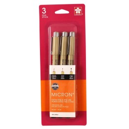 Sakura Pigma Micron Pens, Black, Assorted Sizes, 3-Piece Set, Blister Card