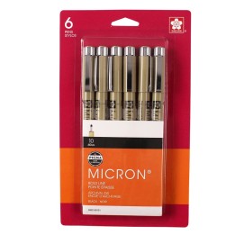 Sakura Pigma Micron Pens, Black, Size 10, 6-Pack, Blister Card