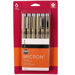 Sakura Pigma Micron Pens, Black, Size 12, 6-Pack, Blister Card