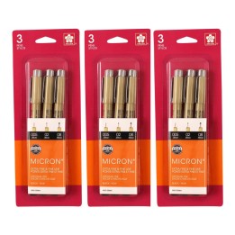 Sakura Pigma Micron Pens, Gray & Black, Assorted Sizes, 3 Per Set, 3 Sets